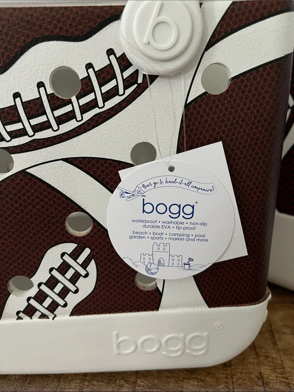 Bogg bagsSporty White & Brown Football Print Tote Bag